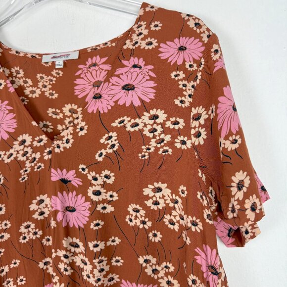 Madewell Novel Tie-Front Top in Hillside Daisies Burnt Clay Size Small S - Picture 4 of 12